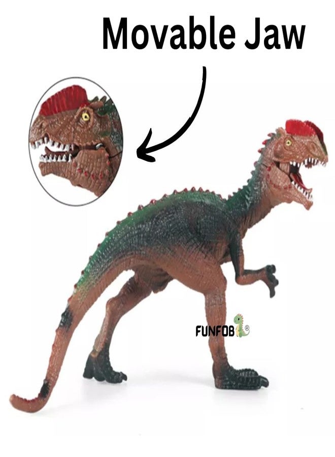 FUNFOB Dinosaur Toy Figure Width -21cm Dilophosaurus Dinosaur Toys for Kids & Adults PVC Multicolour | Red Horn Green Back SML - Image 3